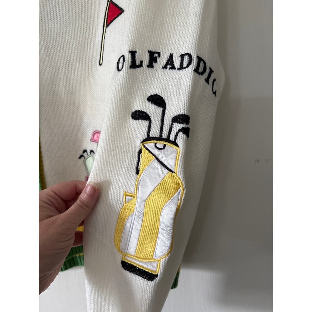 Fate Golf Theme Embroidered Cardigan Sweater Size Large EUC - Picture 6 of 9